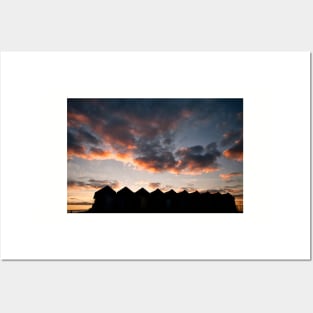 Silhouetted Beach Huts at Blyth (2) Posters and Art